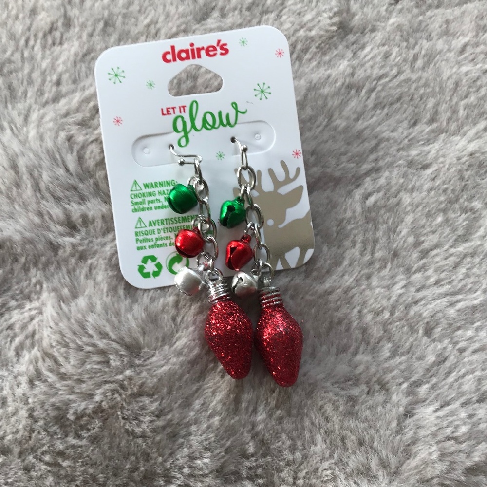 Claire’s let it glow Jingle Bell Christmas Silver Earrings-NWT